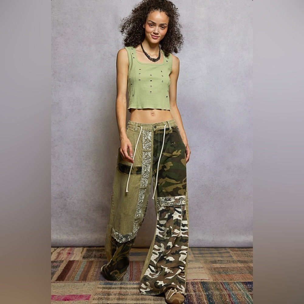 POL Camouflage Patchwork Wide Leg Jeans - Picture 5 of 6